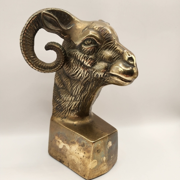Vintage Brass Ram Head Bookend Sculpture - Picture 2 of 5